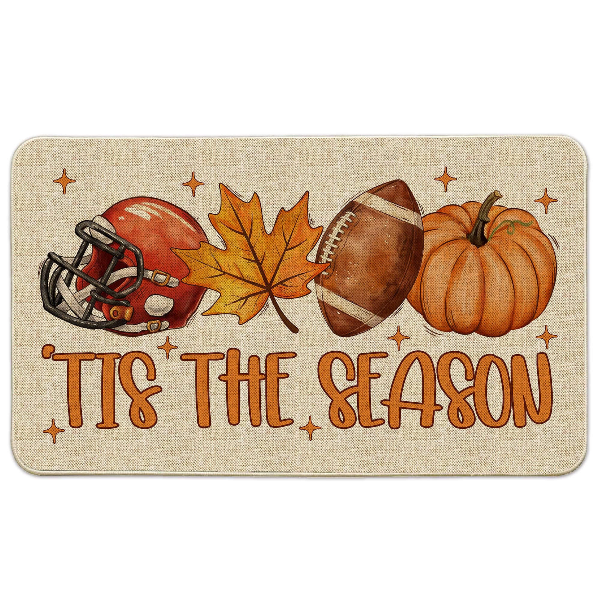 Hexagram Fall Door Mat orange football pumpkin design front view