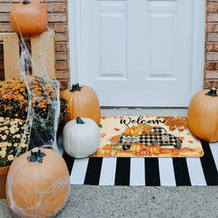 Hexagram Fall Door Mat placed at an entryway