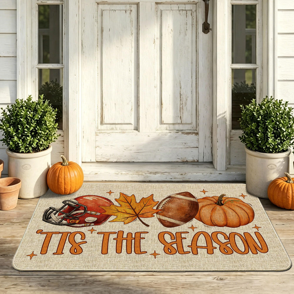 Hexagram Fall Door Mat rolled for easy storage