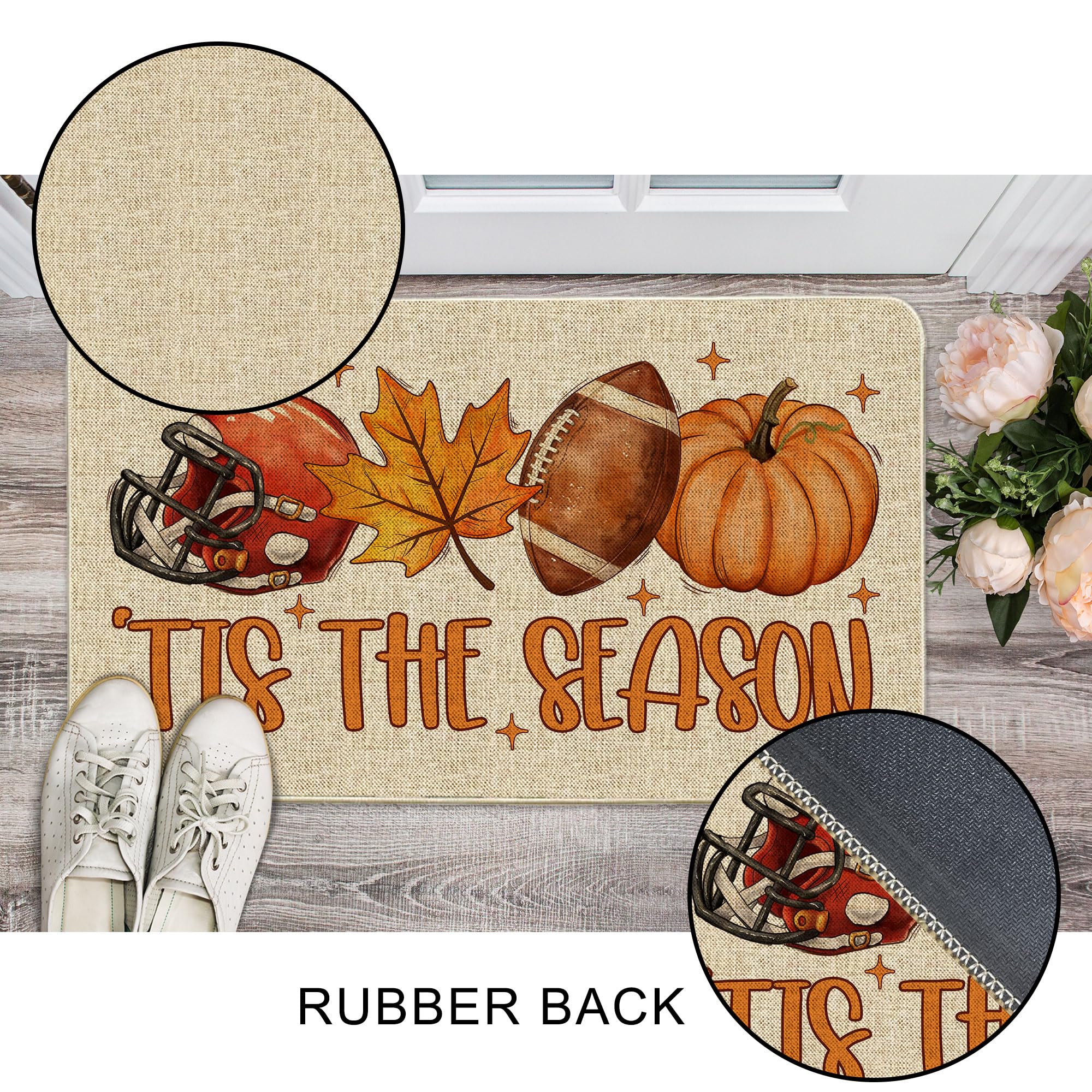 Hexagram Fall Door Mat showing non-slip rubber backing