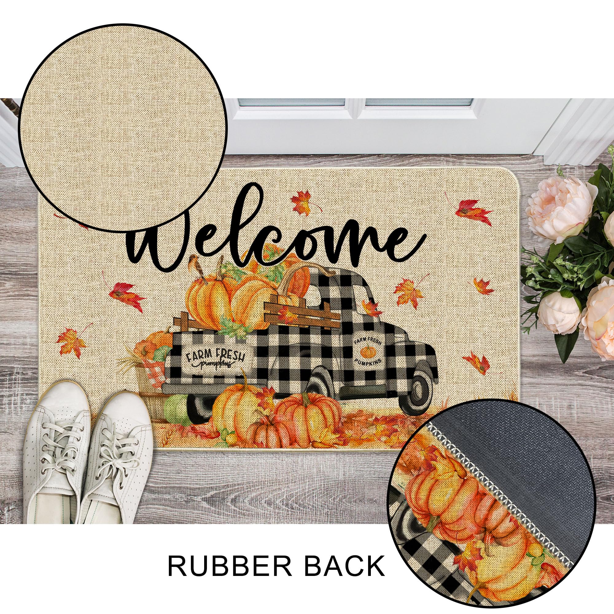 Hexagram Fall Door Mat with rubber backing detail