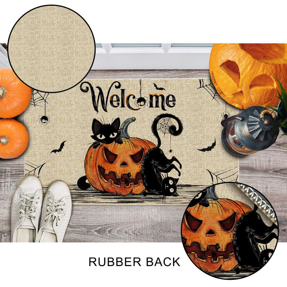 Hexagram Halloween Door Mat with Halloween decorations