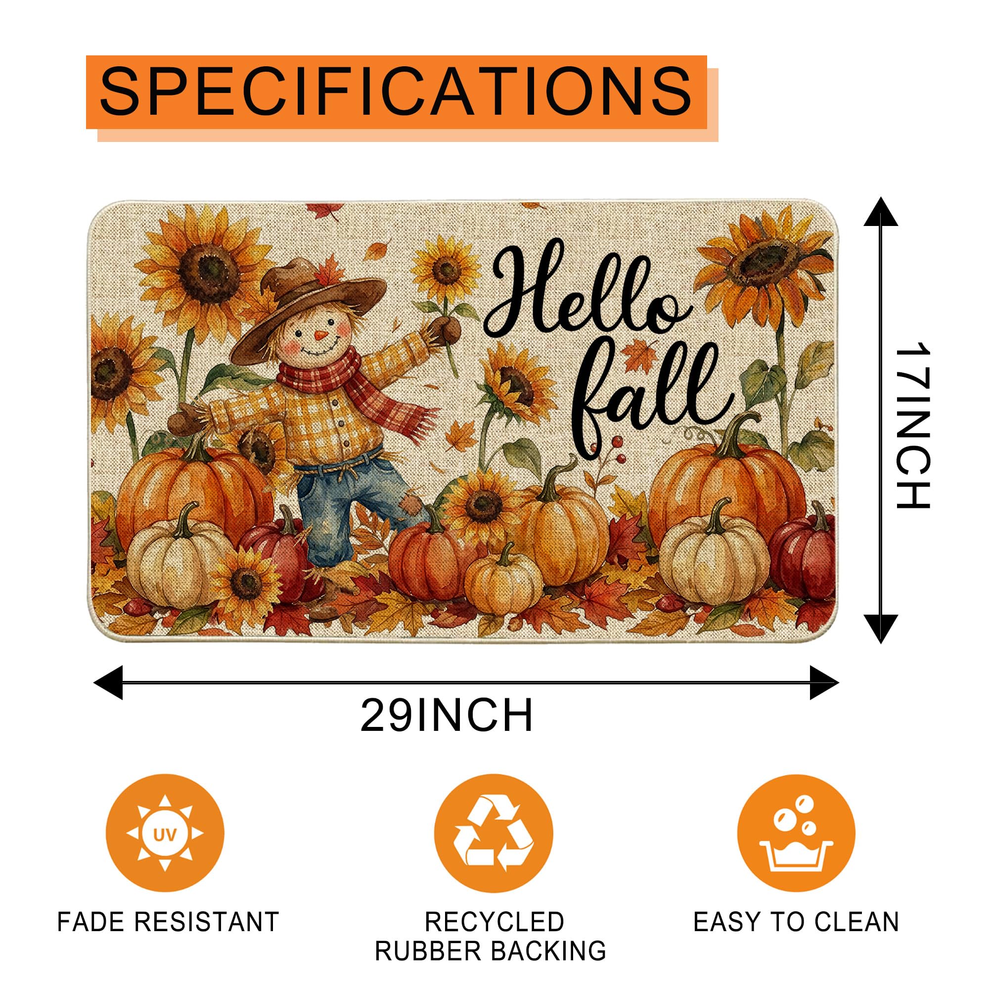 Hexagram Hello Pumpkin Fall Doormat in outdoor entryway