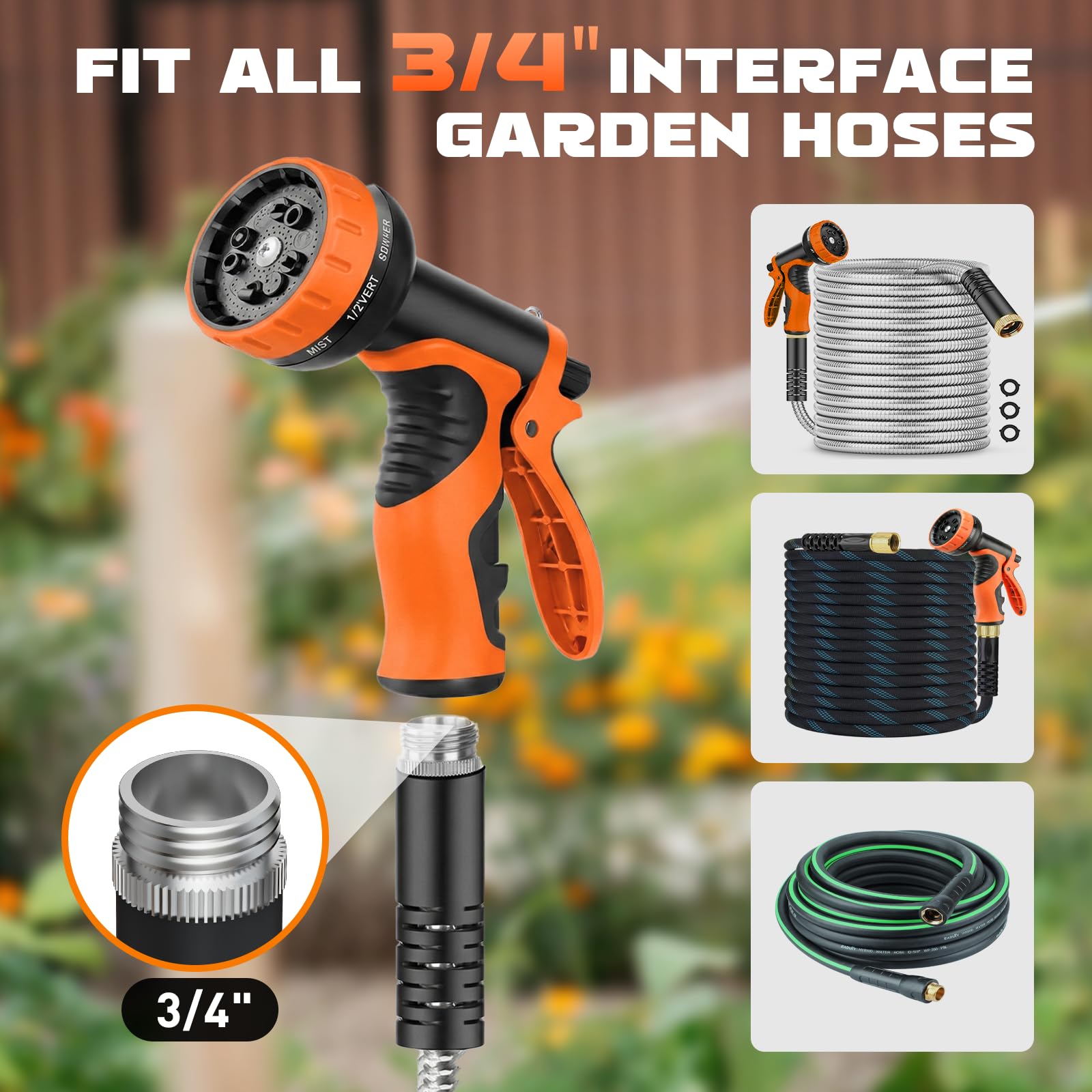 Heyakso Garden Hose Nozzle dial for adjusting spray patterns