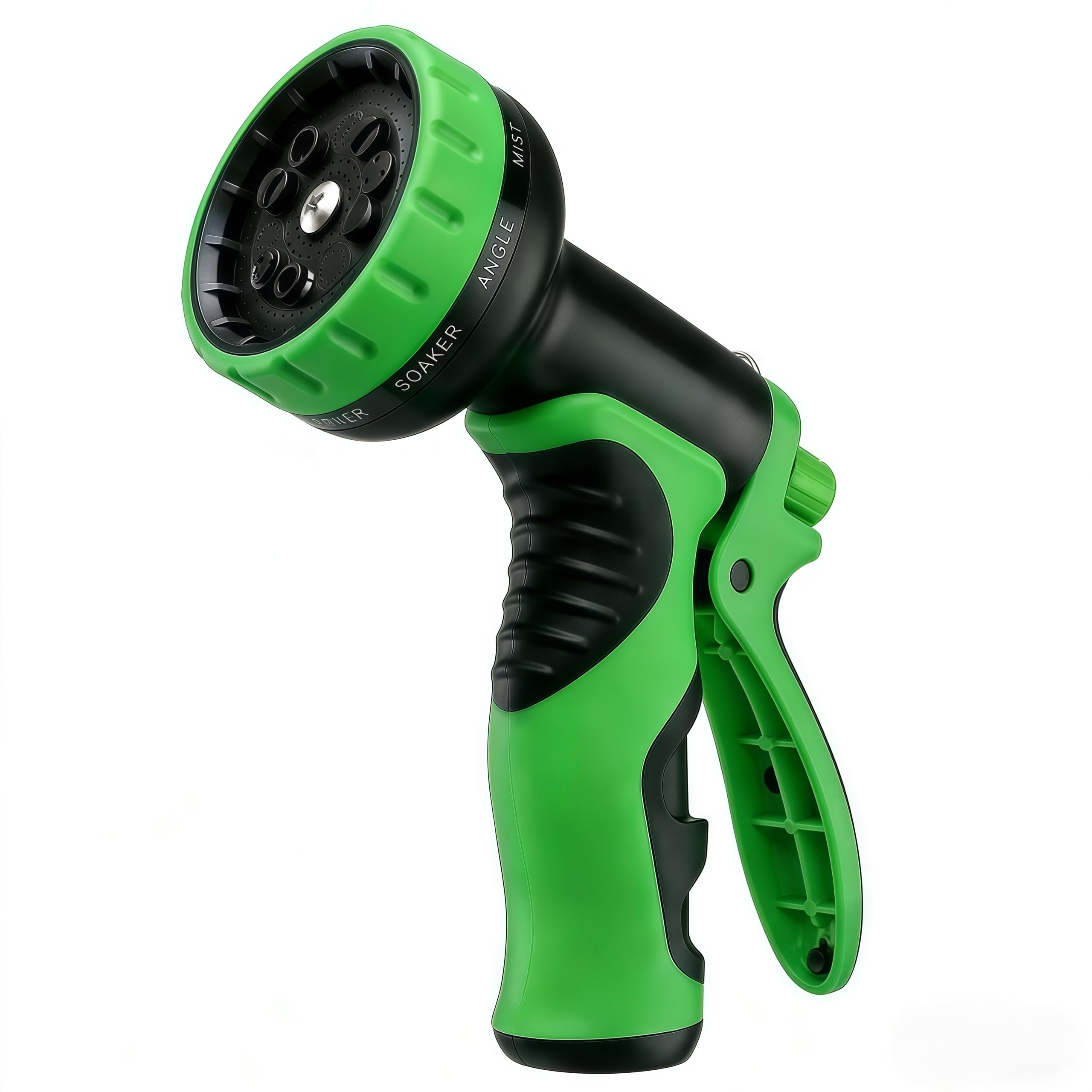 Heyakso Garden Hose Nozzle front view with 10 spray patterns