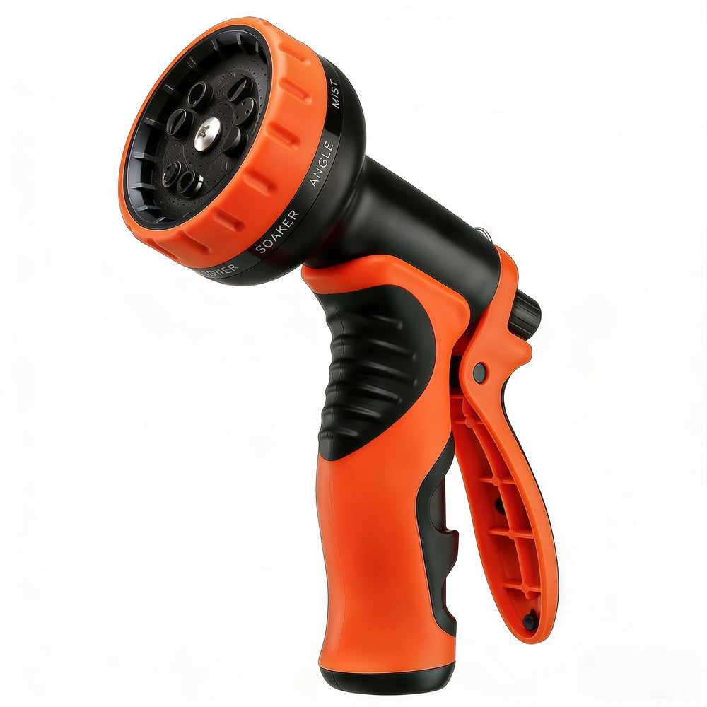 Heyakso Garden Hose Nozzle front view with 10 spray patterns