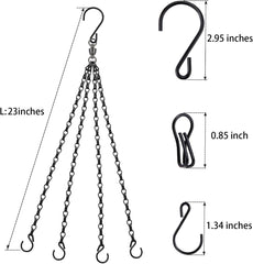 Heybe Hanging Basket Chains displayed with flower pots and lanterns