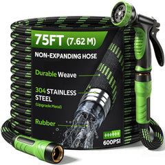 HEYRSUN 75 FT garden hose with 10-function spray nozzle