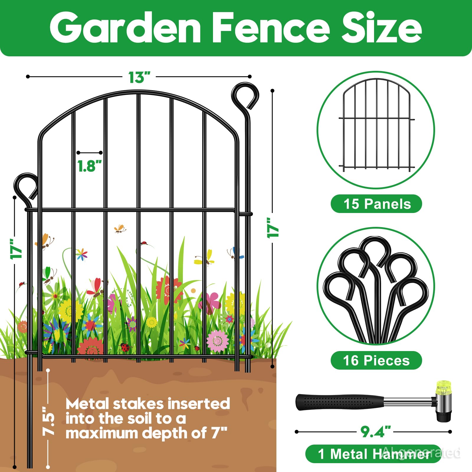 HEYRSUN Decorative Garden Fence panels and hammer included