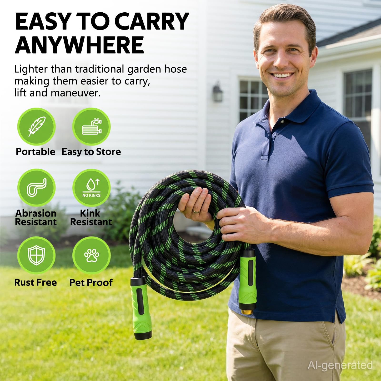 HEYRSUN garden hose with nozzle in use
