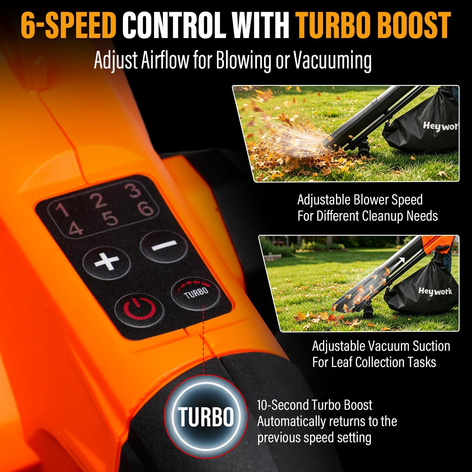 Heywork 40V Yard Blower Vacuum in action blowing leaves