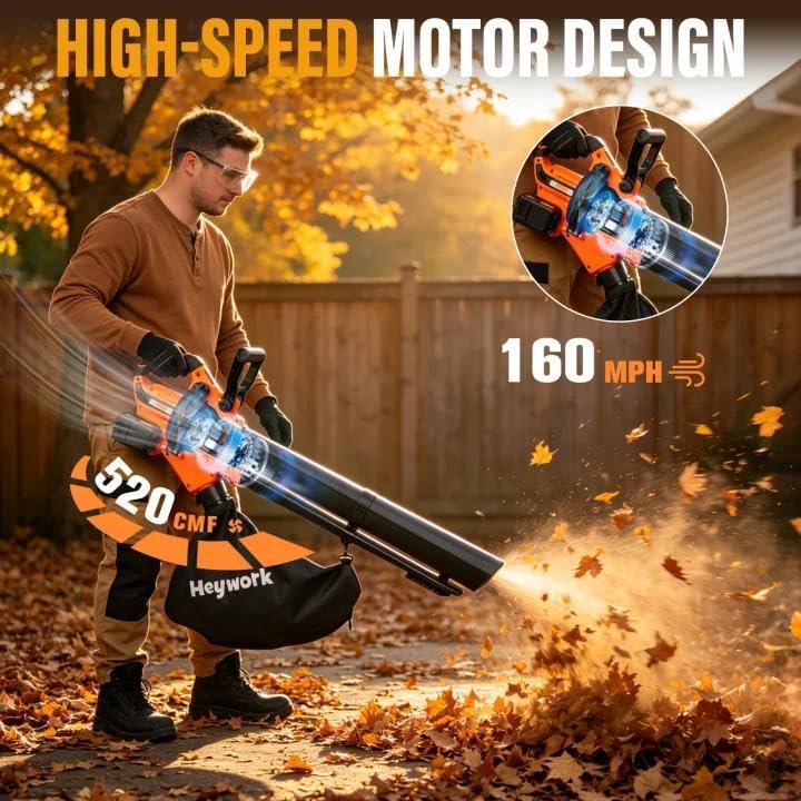 Heywork 40V Yard Blower Vacuum with dual batteries attached