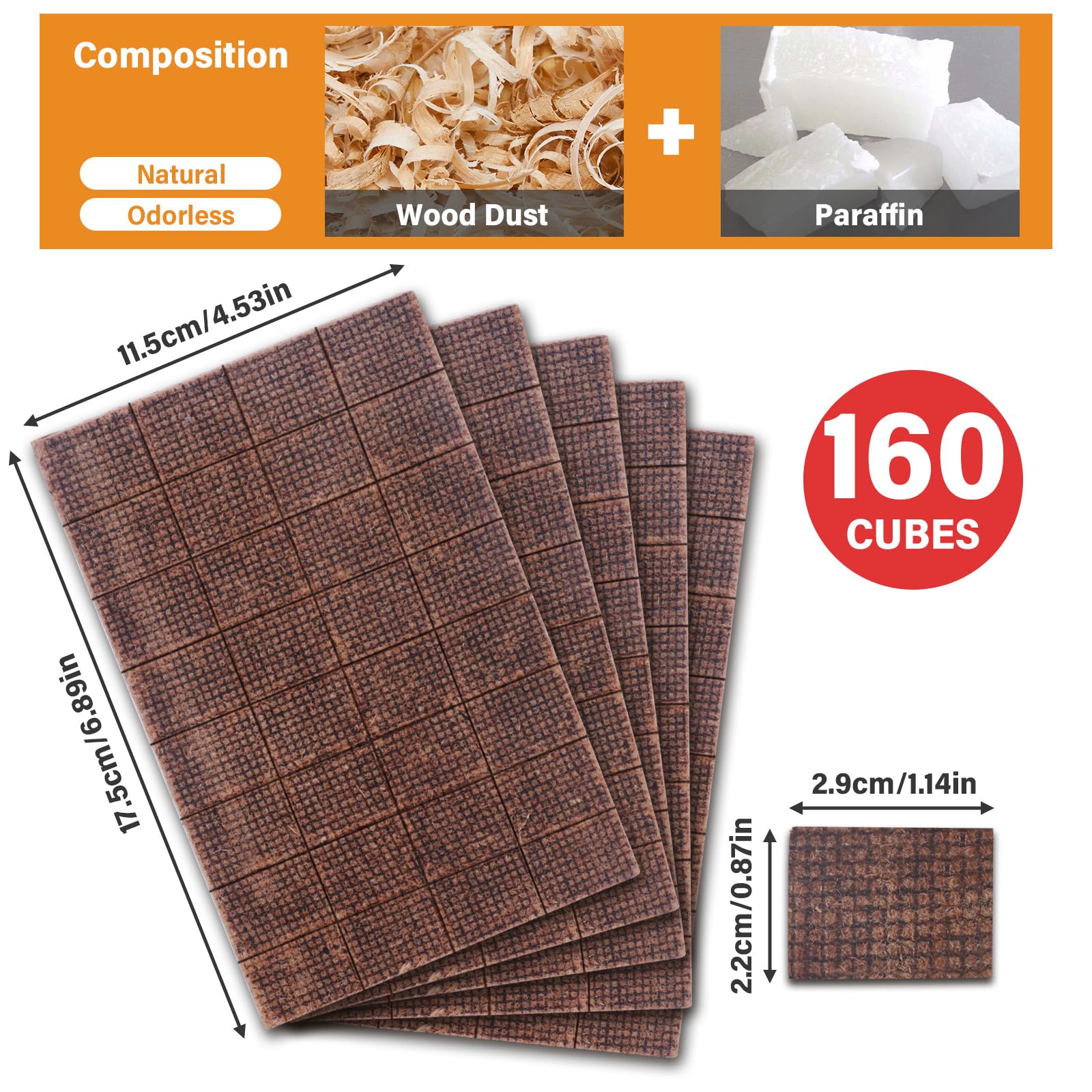HGD Fire Starter mini squares spread out on a table