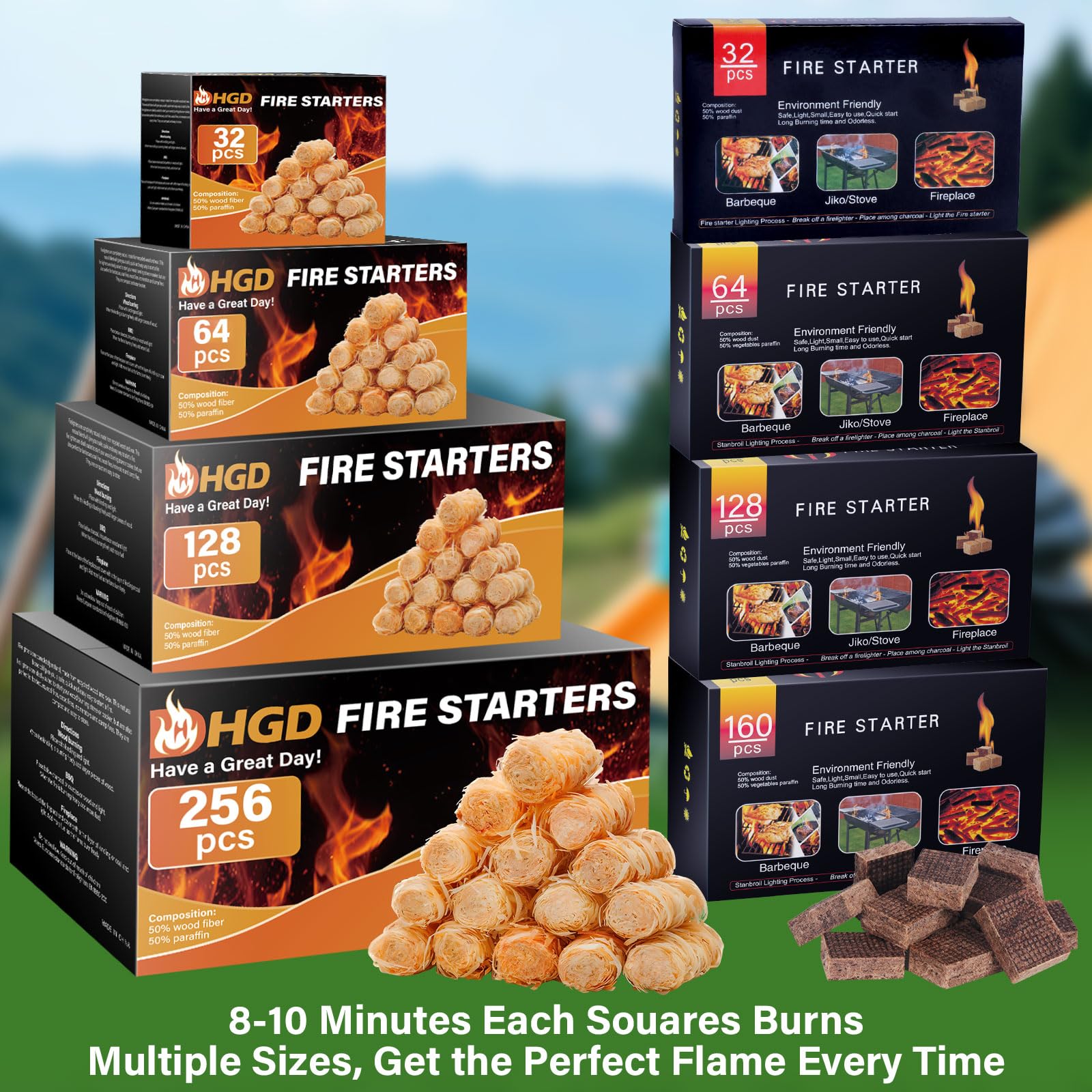 HGD Fire Starter Mini Squares stacked for storage