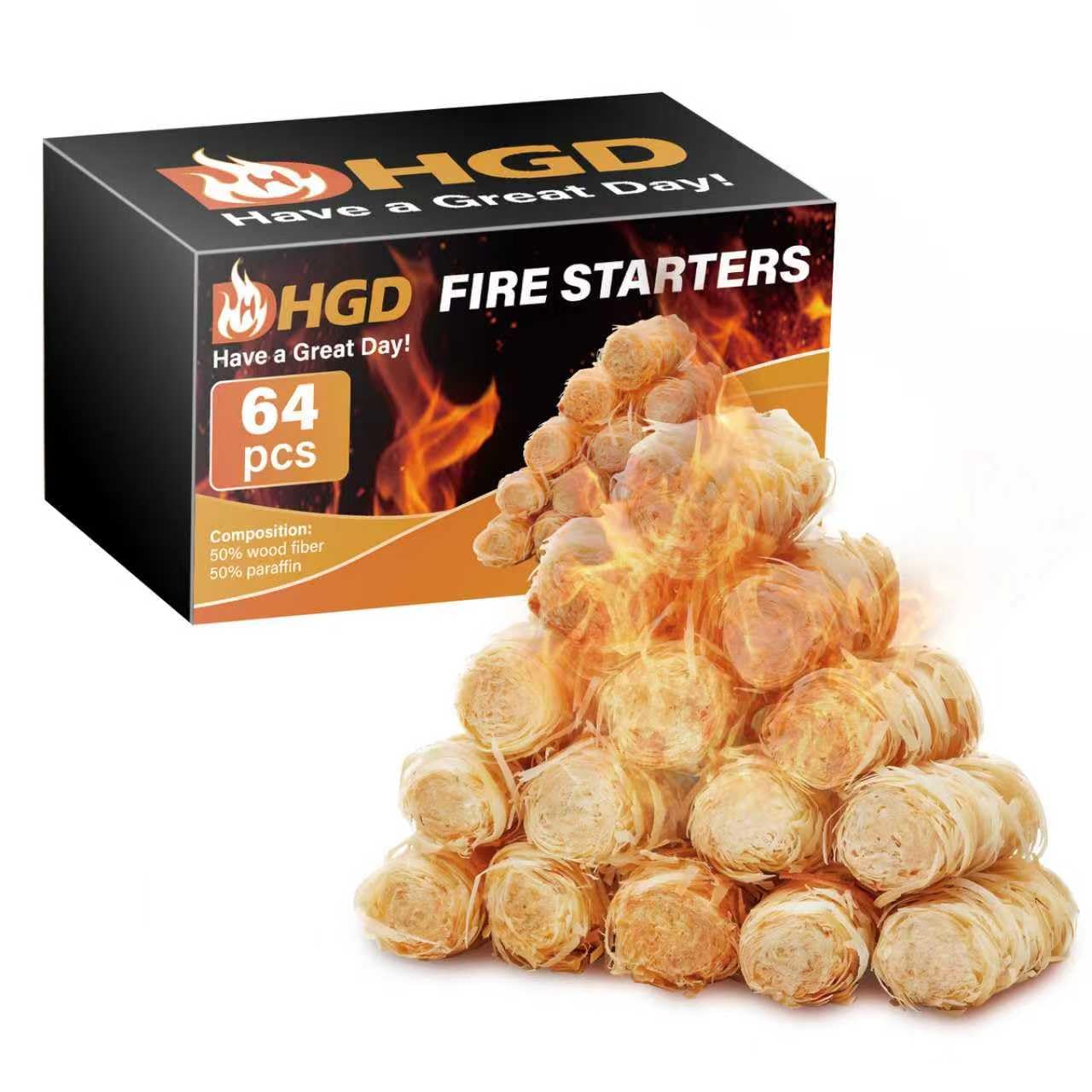 HGD Natural Fire Starters 64 pieces packaging front view