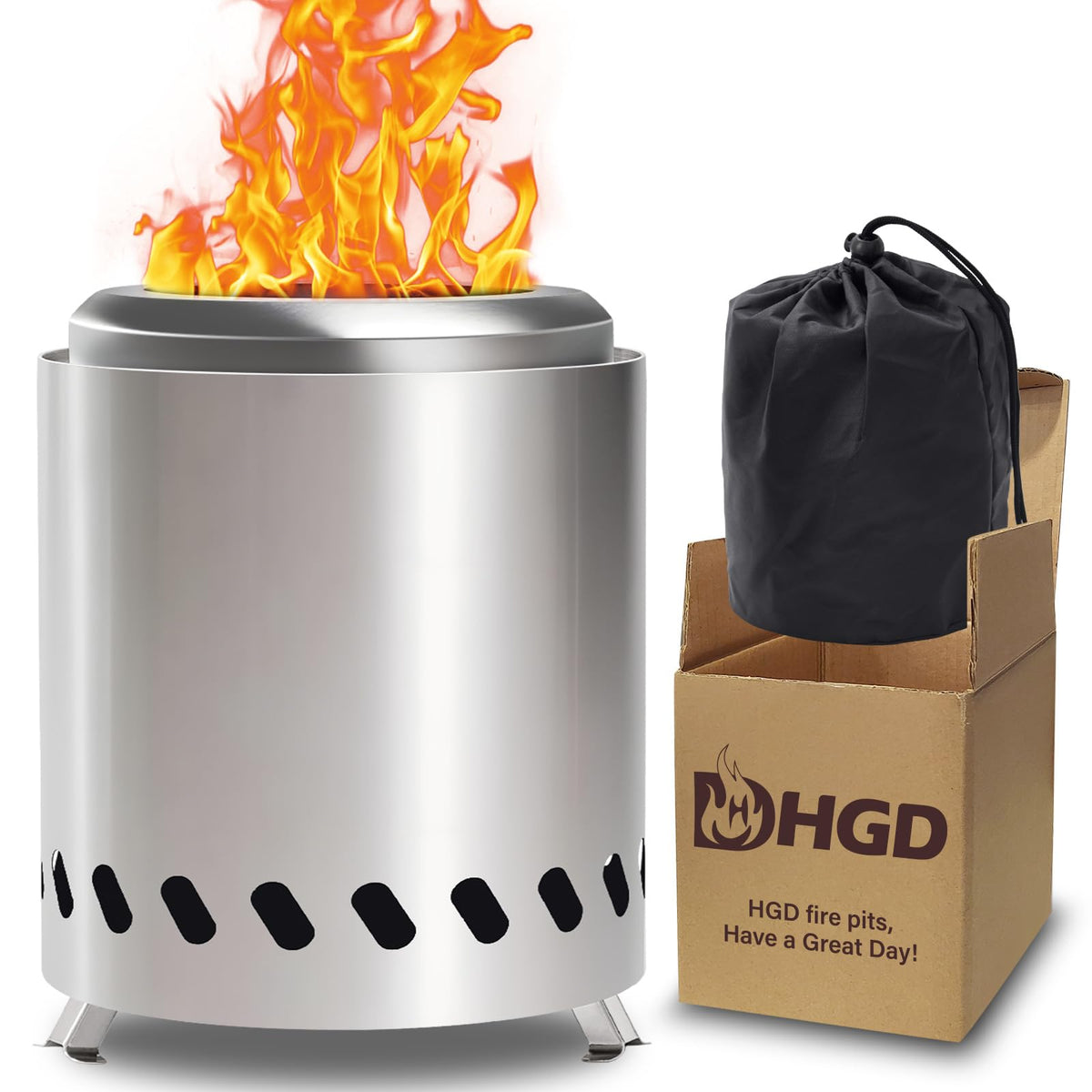 HGD Small Tabletop Fire Pit front view, silver stainless steel