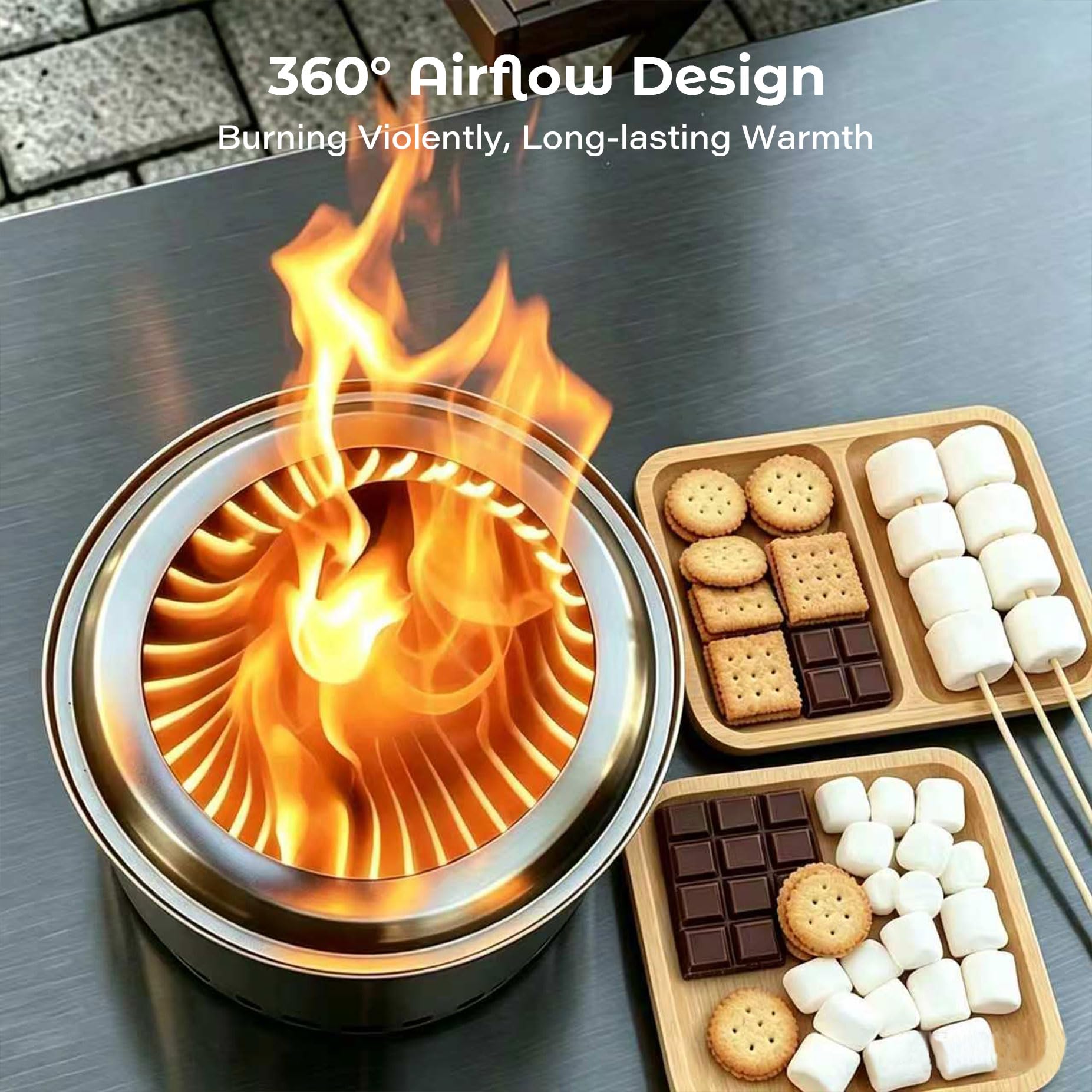 HGD Small Tabletop Fire Pit showing multiple burn technology
