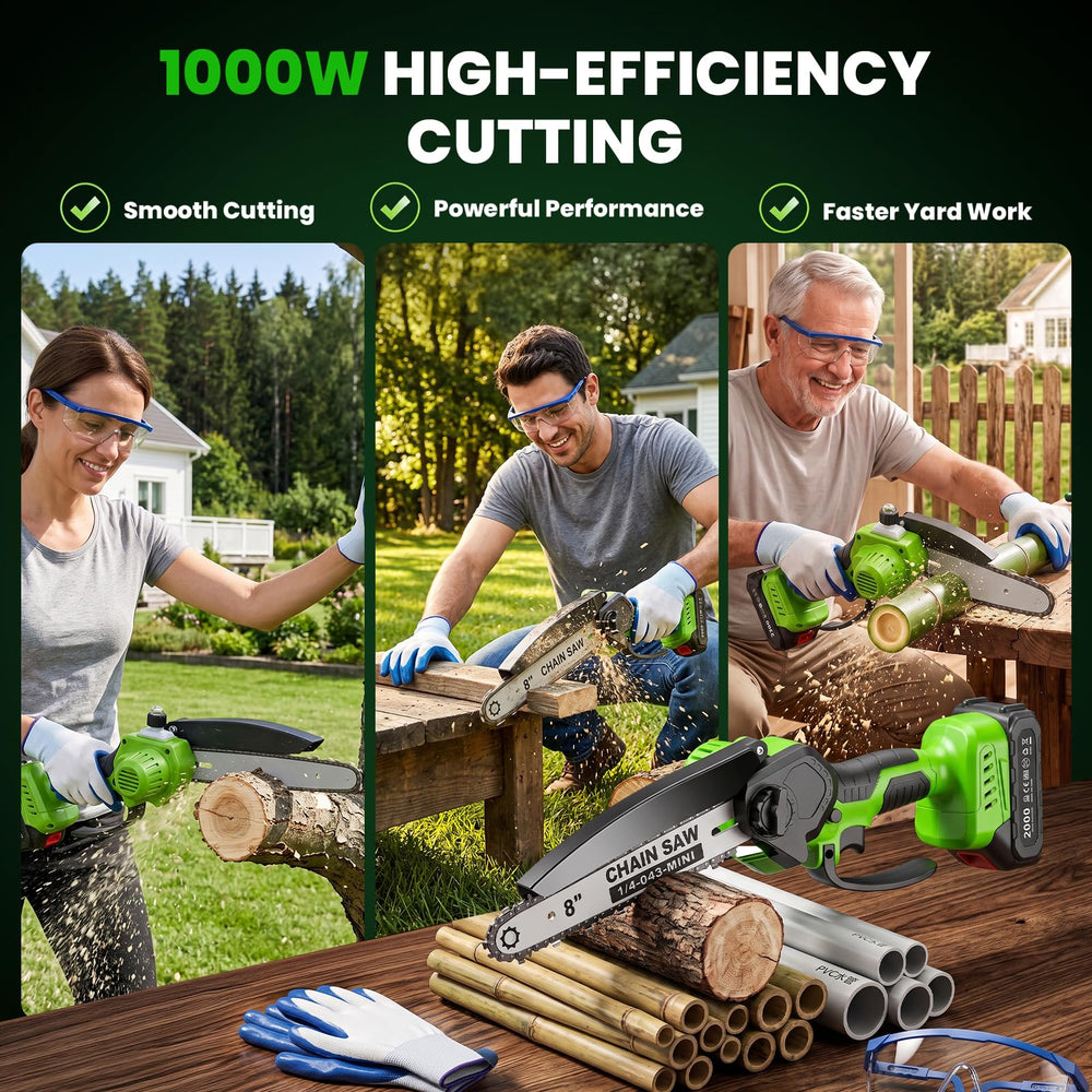 Hguptgw Mini Chainsaw accessories including gloves and safety glasses