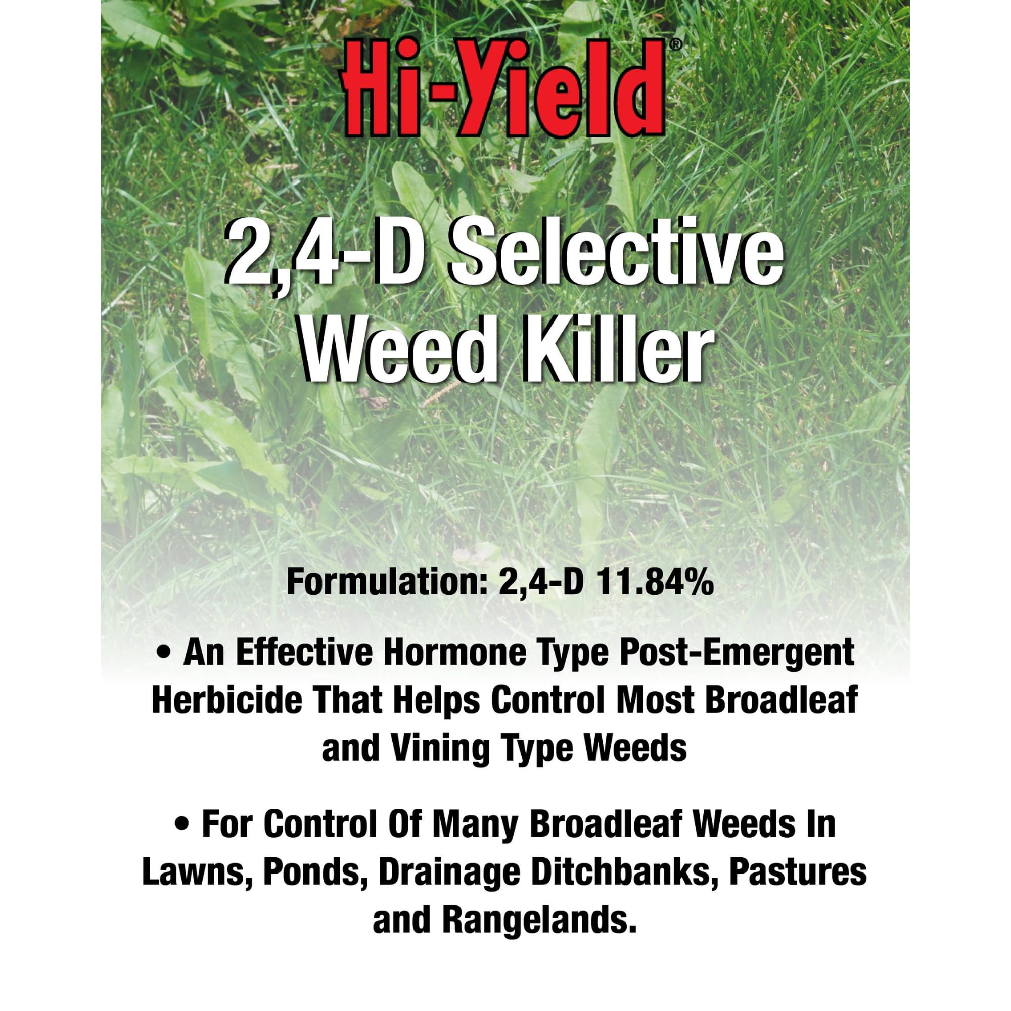 Hi-Yield 2,4-D Selective Weed Killer label close-up