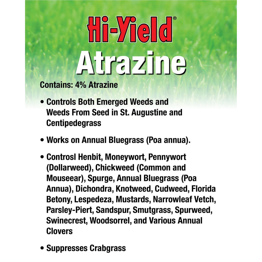 Hi-Yield Atrazine Weed Killer 32 oz bottle in garden setting