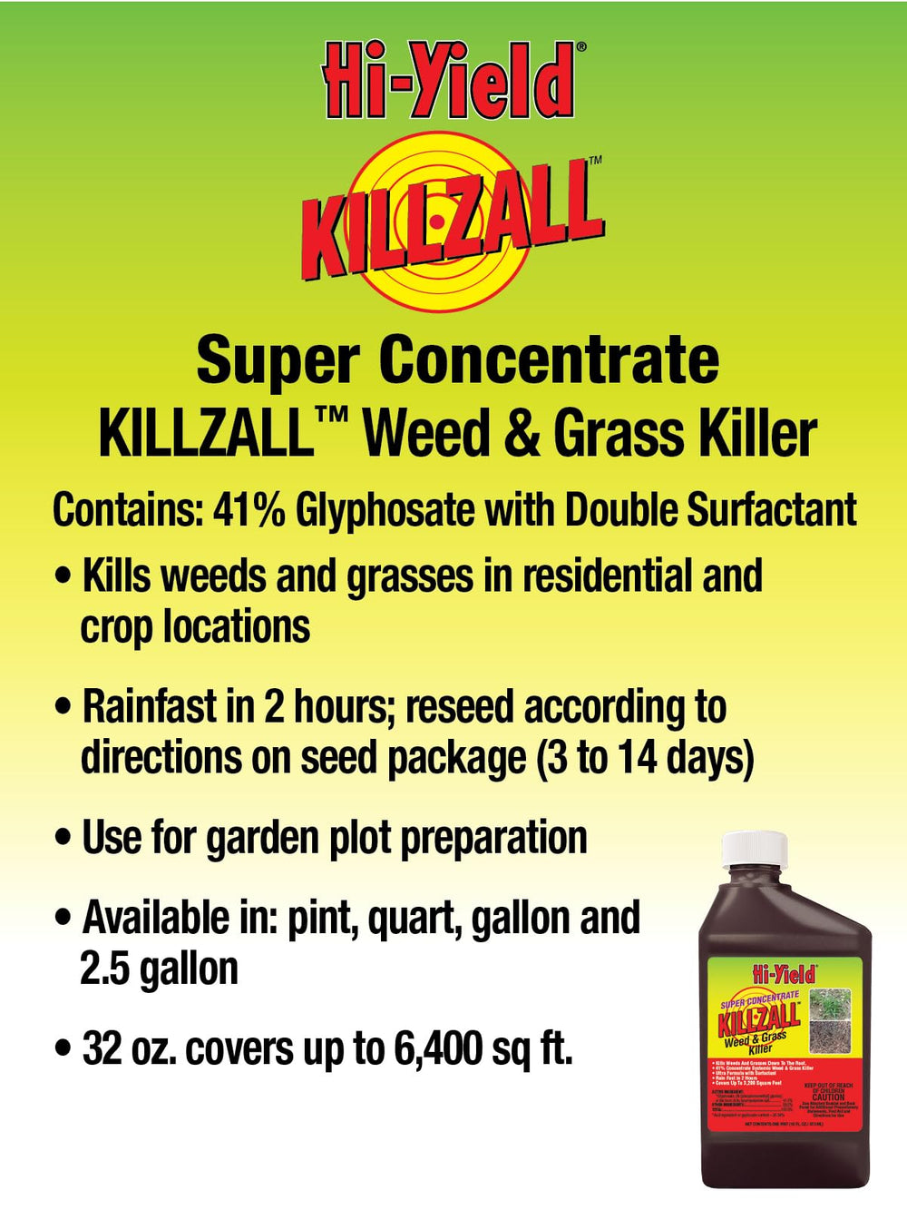 Hi-Yield Killzall Weed Killer 32 oz bottle with label details