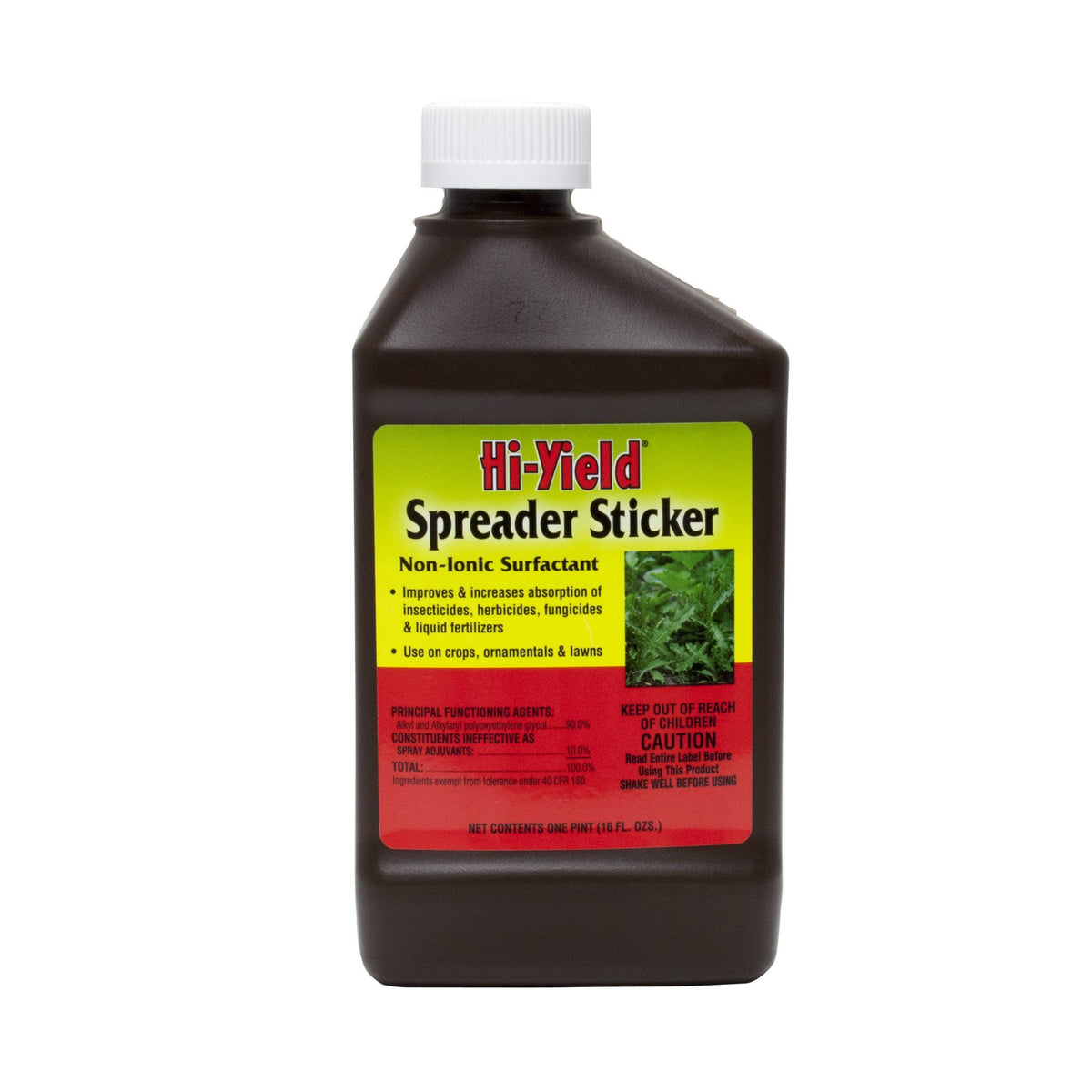 Hi-Yield Spreader Sticker 16 oz clear bottle front view