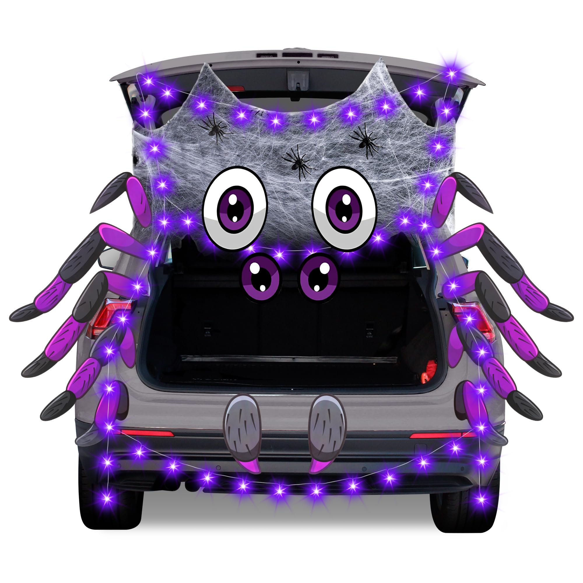 Hiboom Halloween Trunk or Decorations Kit with spider web and lights