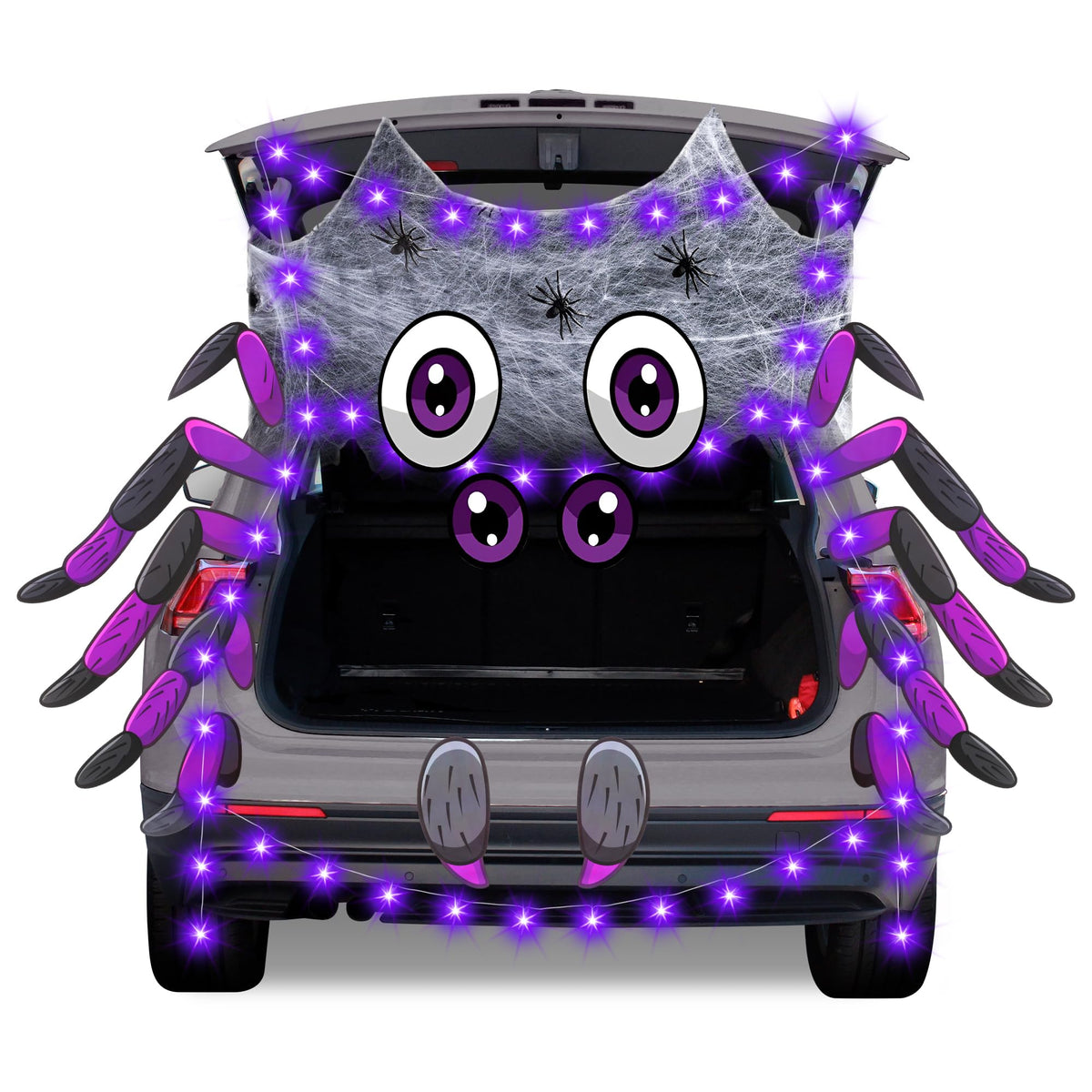 Hiboom Halloween Trunk or Decorations Kit with spider web and lights