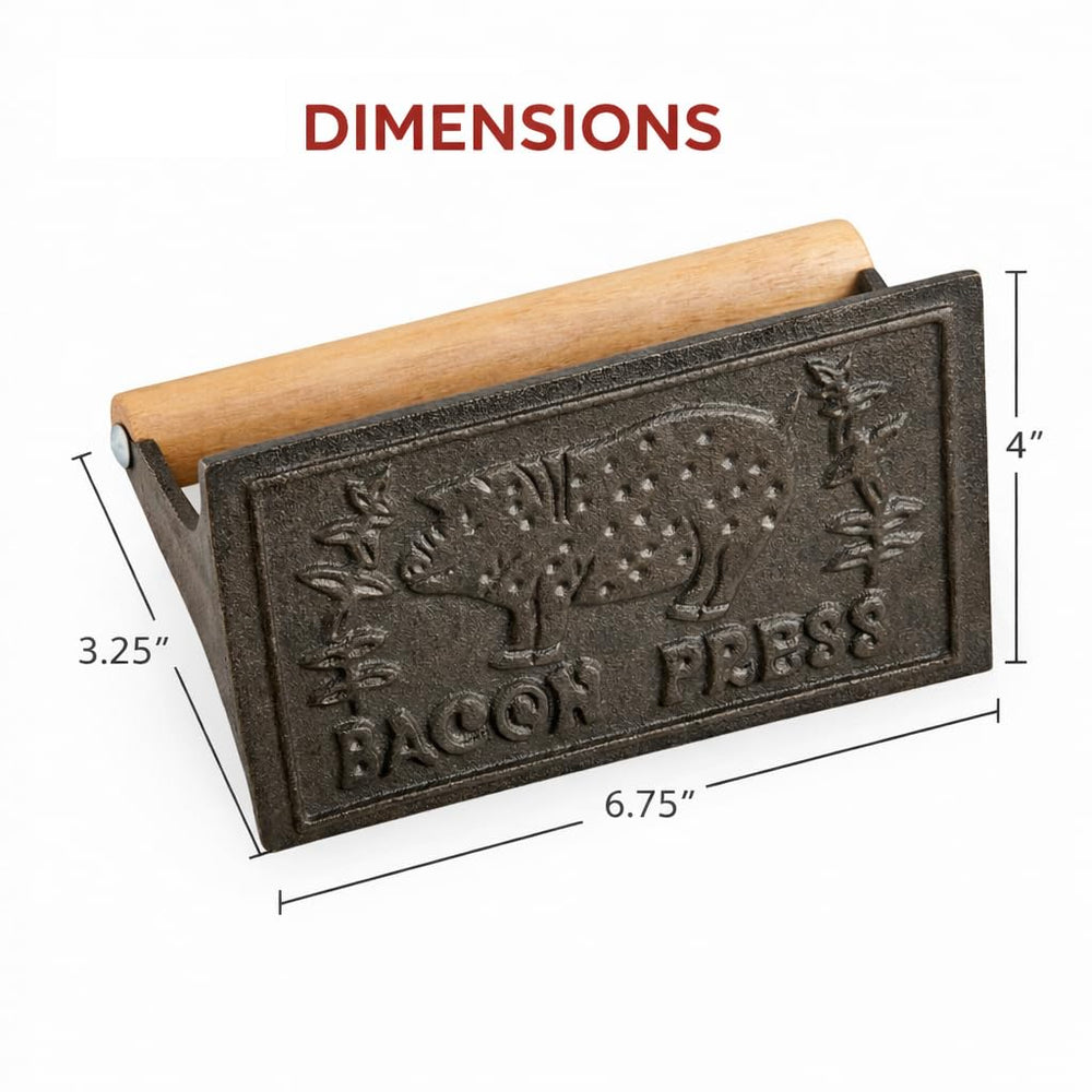 HIC Kitchen Bacon Press with various cooked foods