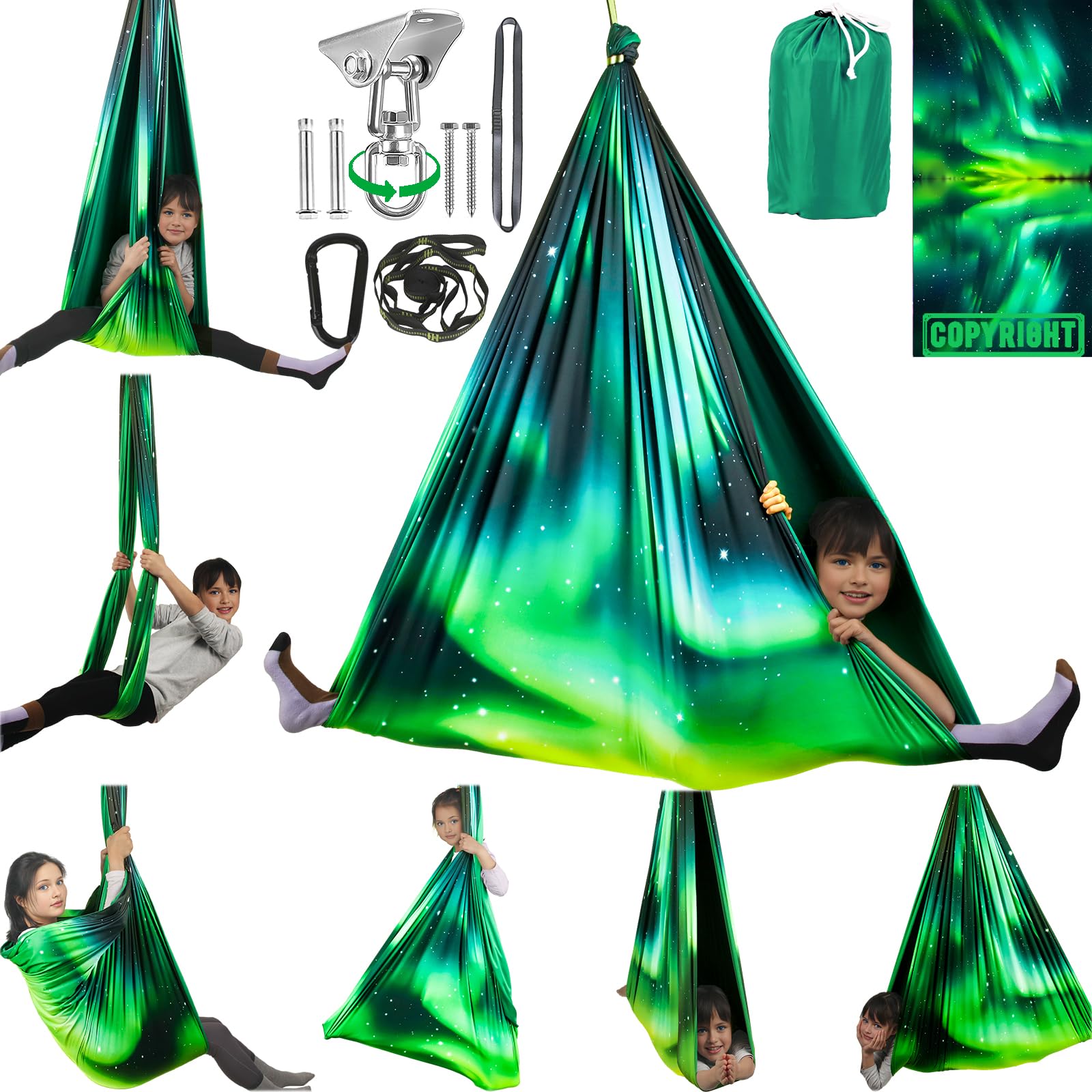 HiCamer Double Layer Sensory Swing front view in Aurora Green