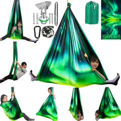 HiCamer Double Layer Sensory Swing front view in Aurora Green