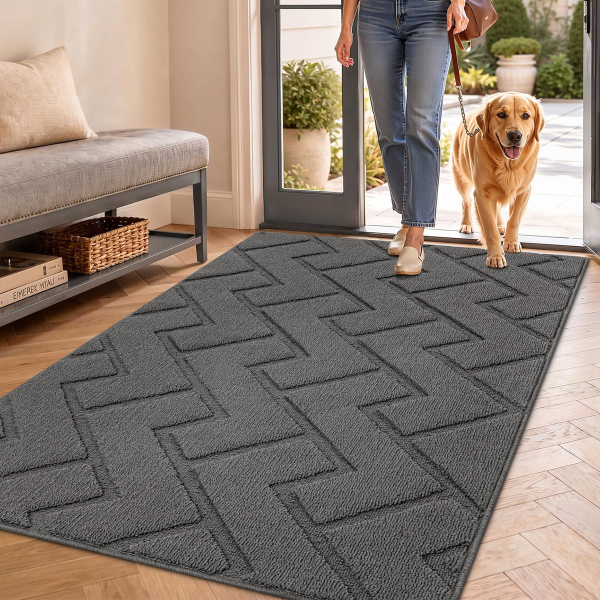 hicorfe doormat grey front view, 36" x 59" size