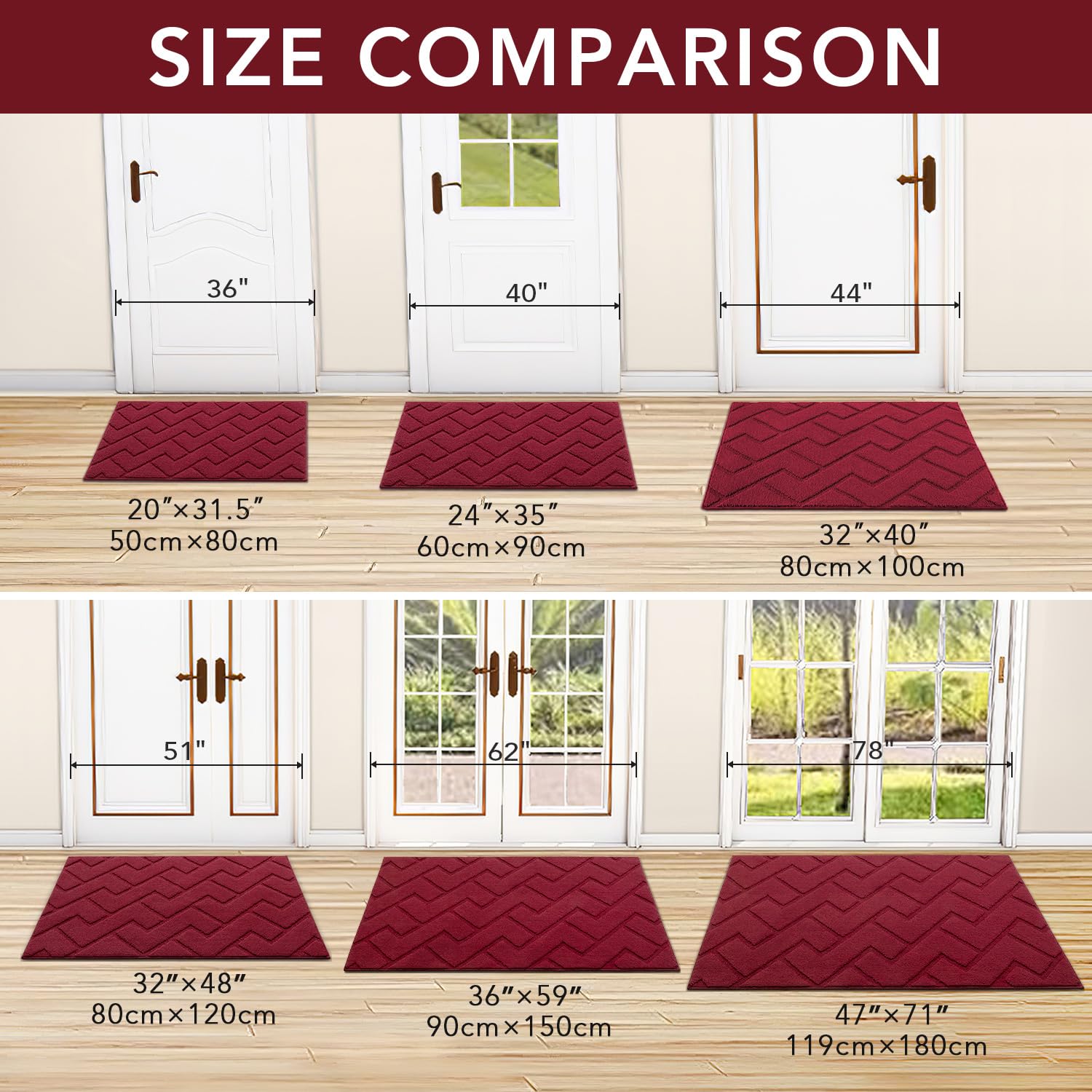 hicorfe Front Door Mat 24"x35" Red back view