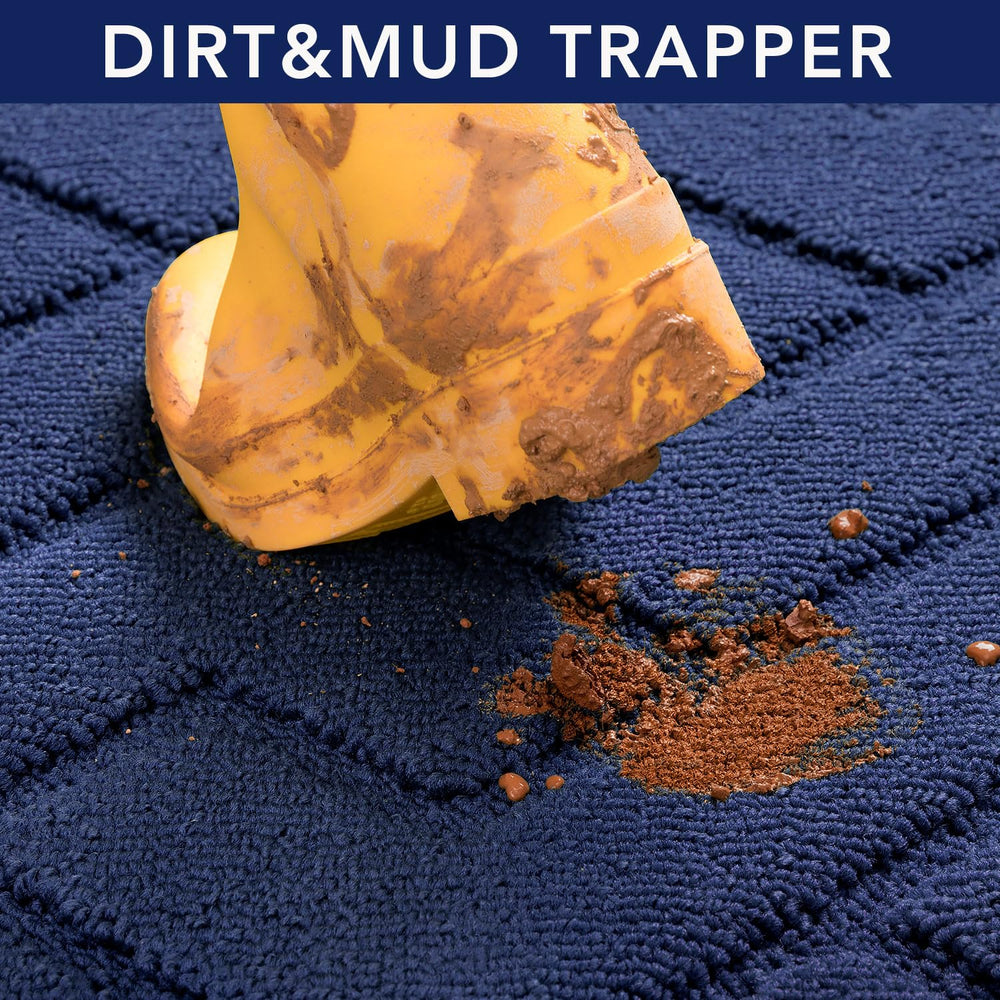 hicorfe Indoor Door Mat Navy Blue back view showing rubber backing