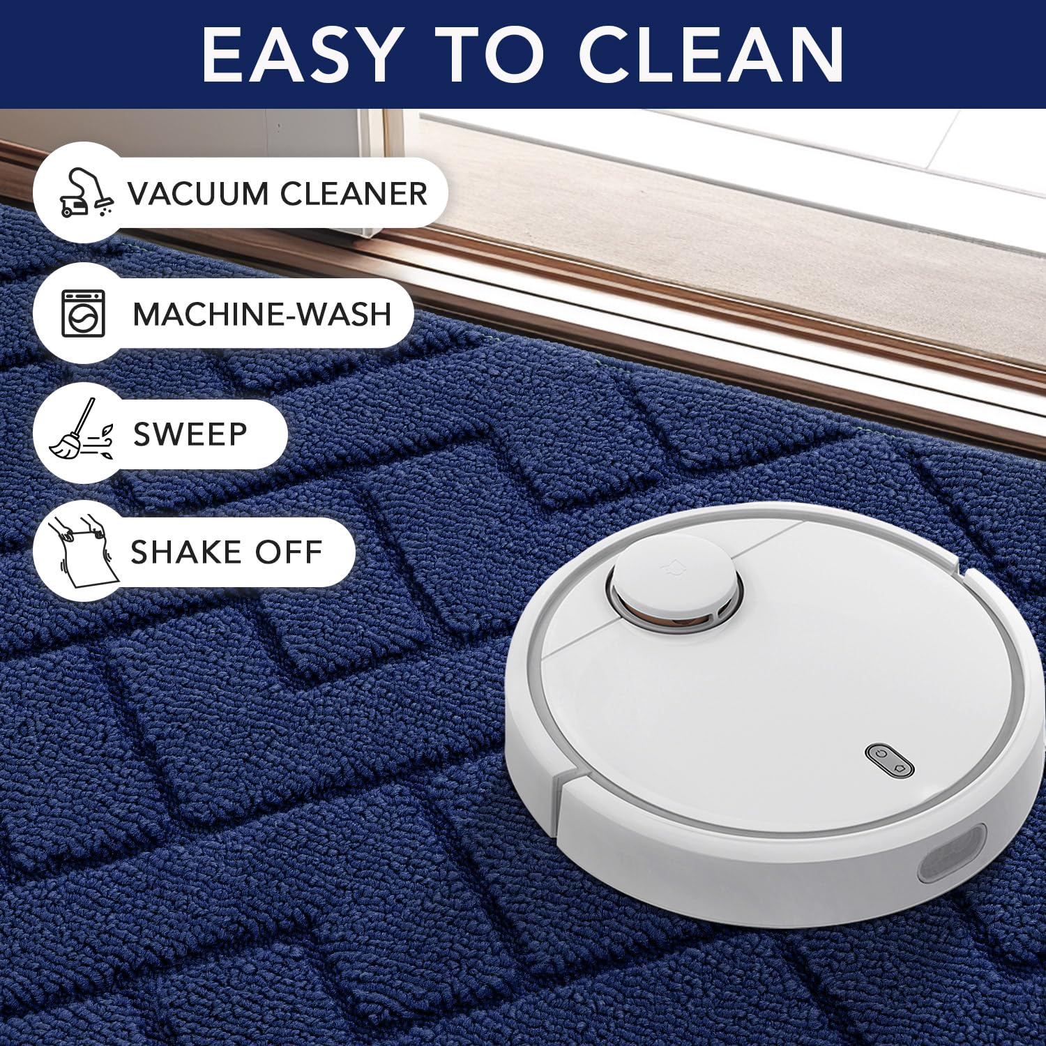 hicorfe Indoor Door Mat Navy Blue cleaning instructions