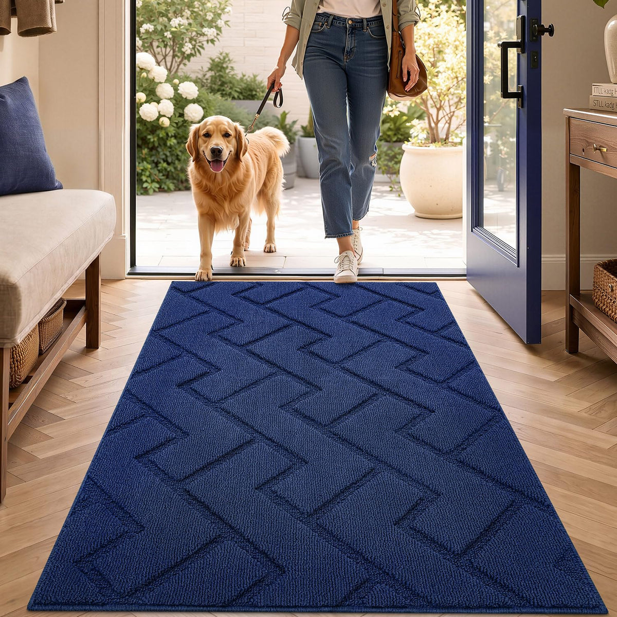 hicorfe Indoor Door Mat Navy Blue front view