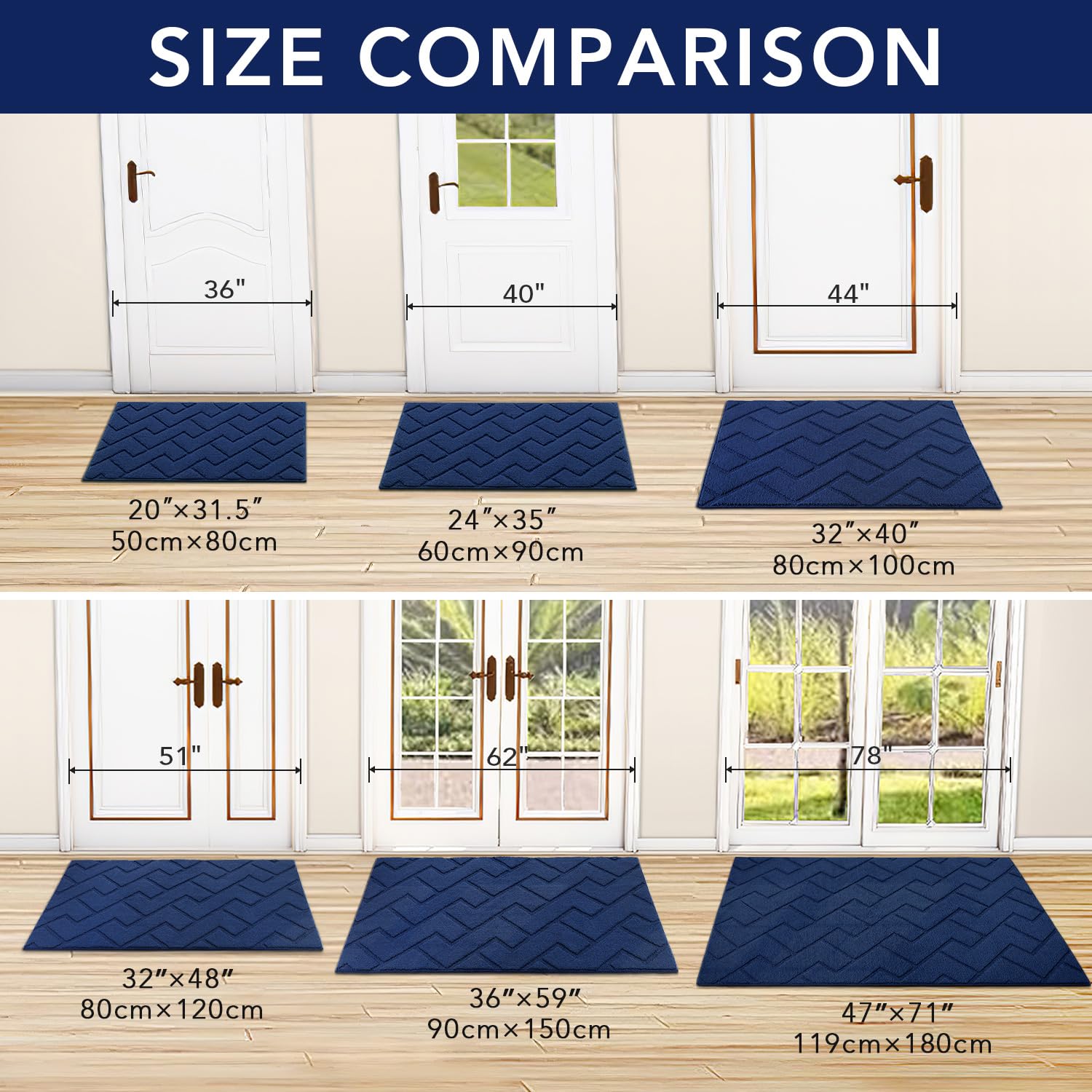 hicorfe Indoor Door Mat Navy Blue low profile