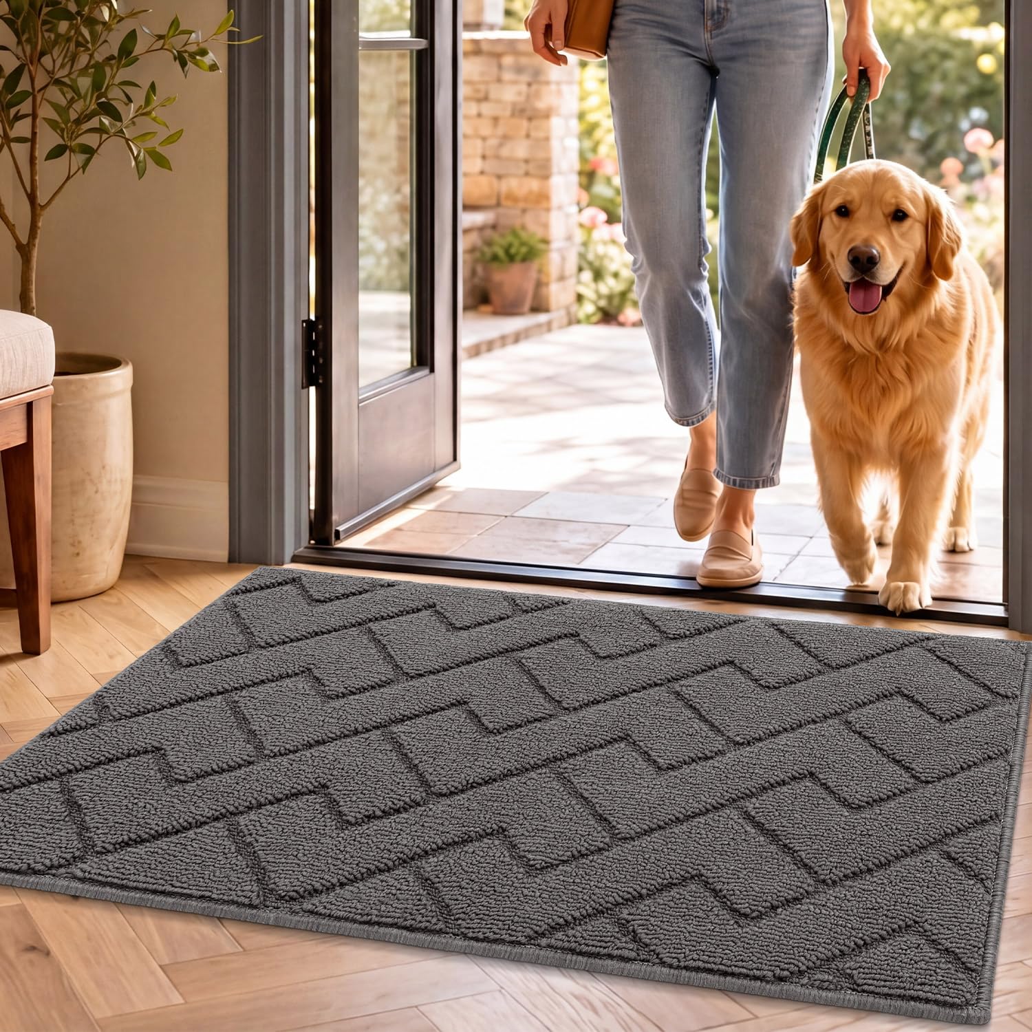 hicorfe Indoor Doormat 20" x 32" grey front view