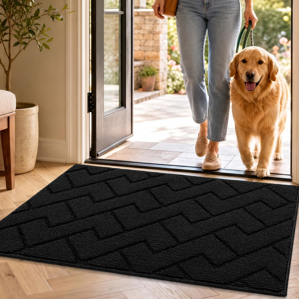 hicorfe Indoor Doormat 20x32 inch black front view