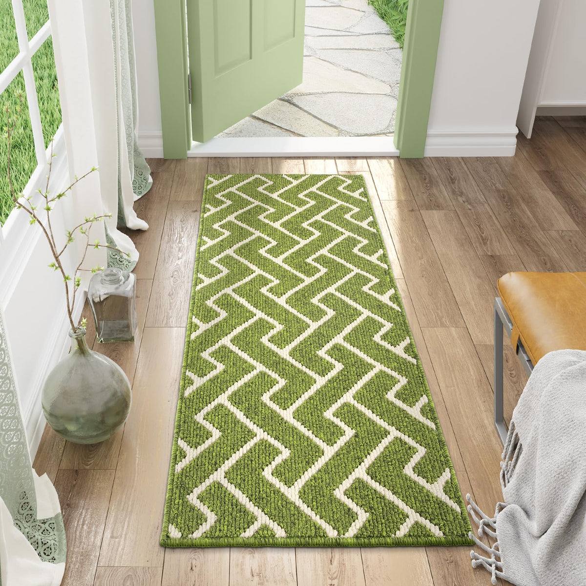 hicorfe Indoor Doormat 20x48 inch in sage green front view