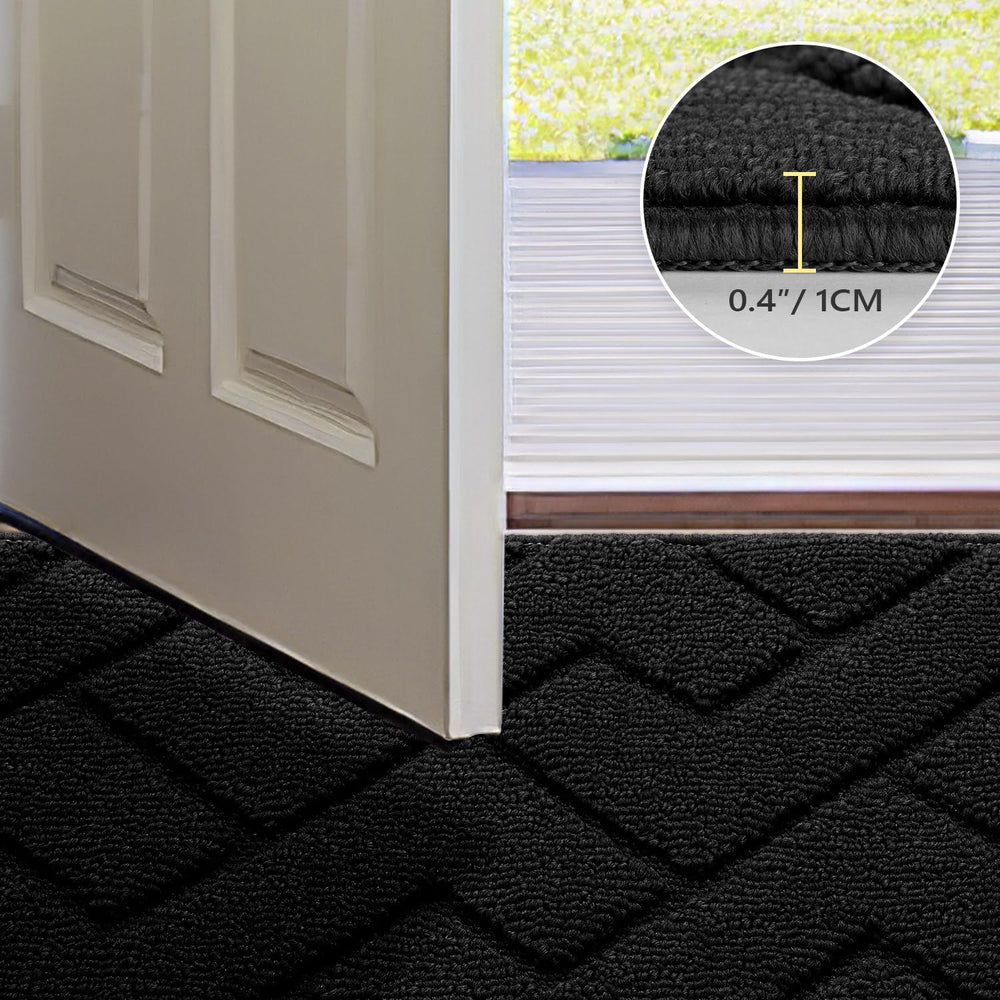 hicorfe Indoor Doormat black close-up of ribbed fabric