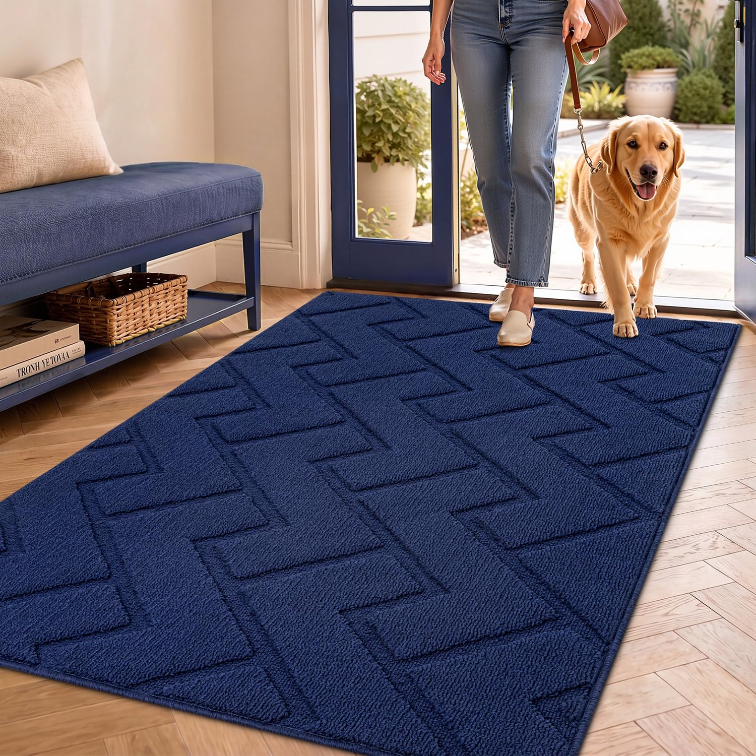 hicorfe Navy Blue Doormat front view, 36" x 59"