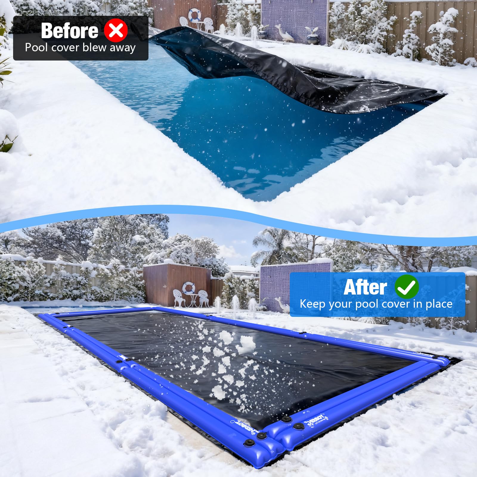 Hidbot 8.5 Ft Pool Water Bag in outdoor winter setting