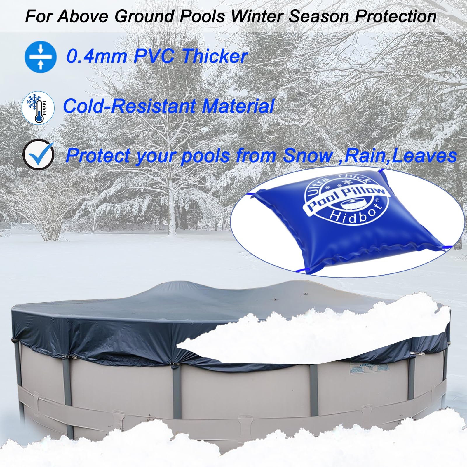 Hidbot pool pillow packaging with product details