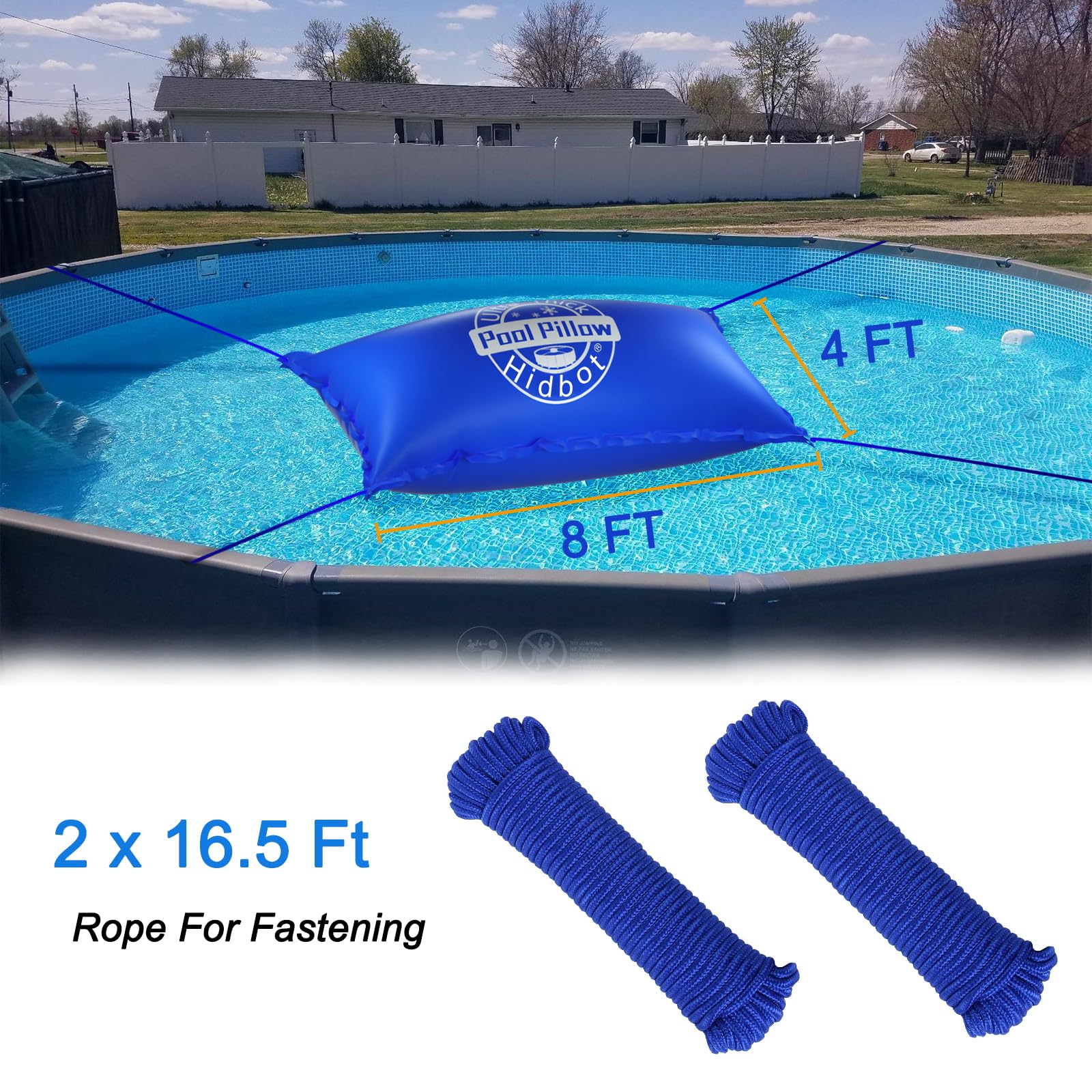Hidbot pool pillow side view showing reinforced grommets