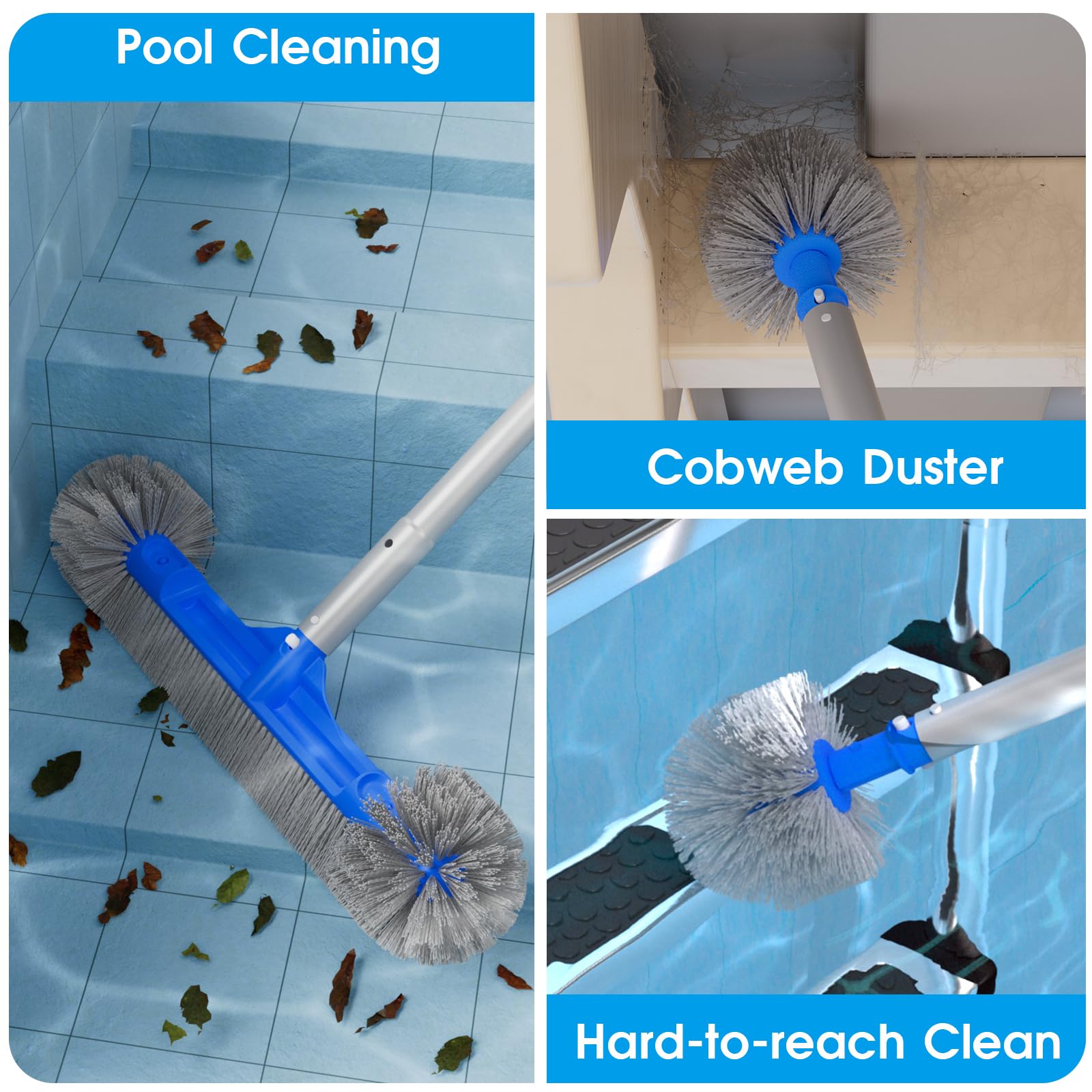 Hidden hook for multi-purpose retrieval on pool brush