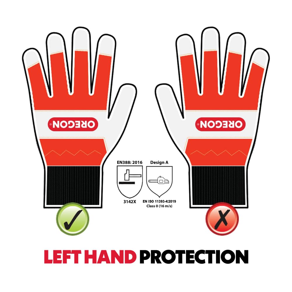 High visibility Oregon Chainsaw Gloves in outdoor setting