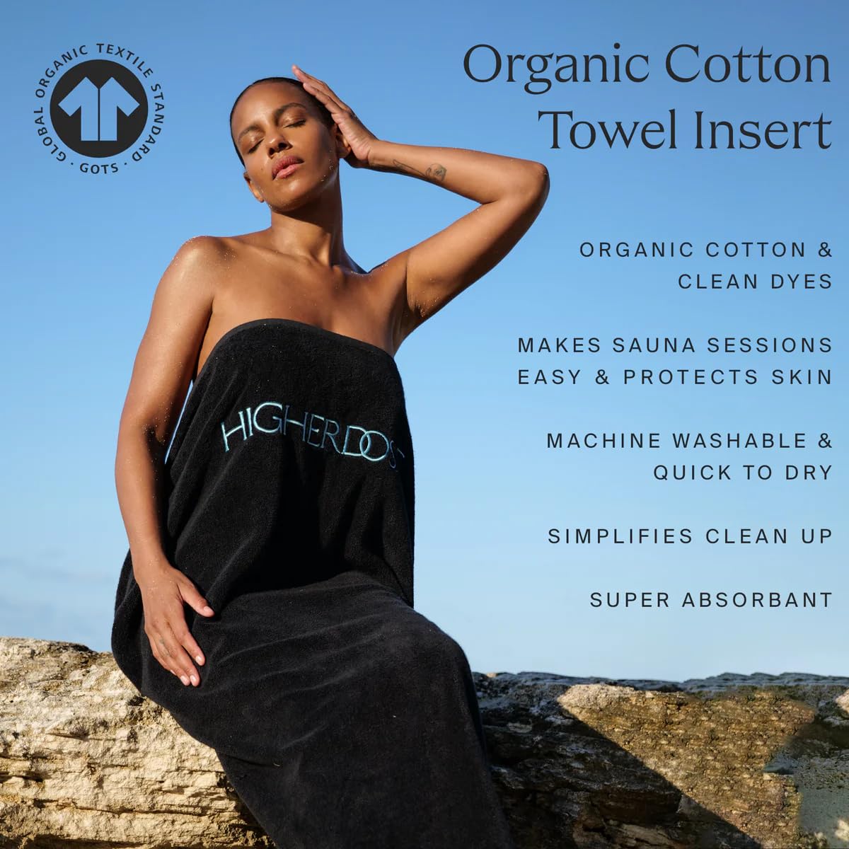 HigherDOSE Infrared Sauna Towel Insert rolled up showing organic cotton texture