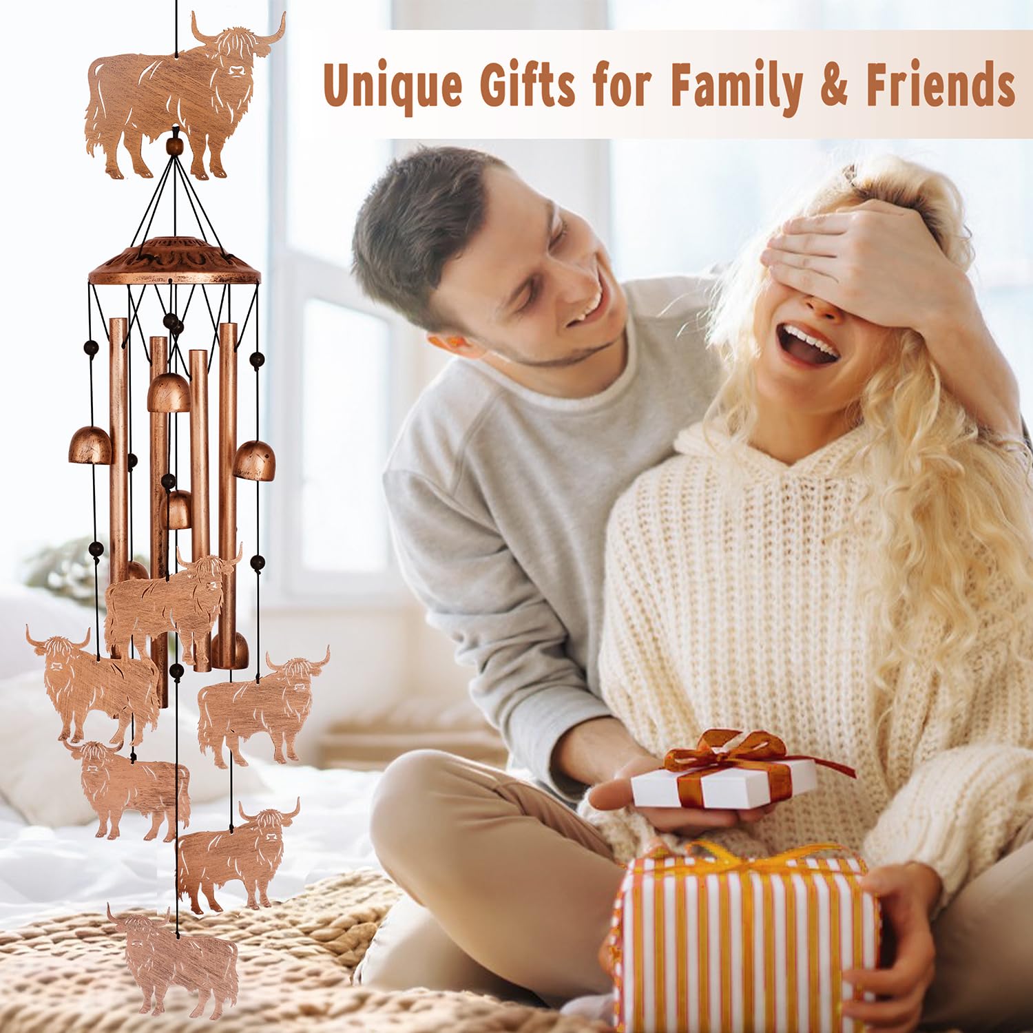 Highland Cow Wind Chimes with beads and finial
