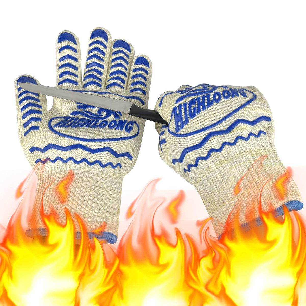 HIGHLOONG BBQ Gloves front view, white colour